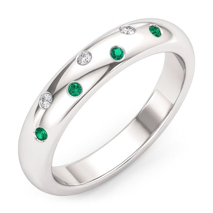 Gypsy Natural Earth Mined Diamond Green Emerald Band 1.10 Carats White Gold 14K