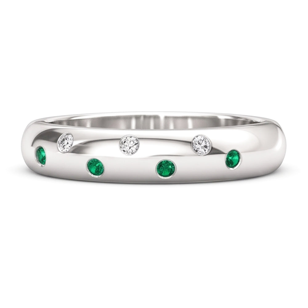 Gypsy Natural Earth Mined Diamond Green Emerald Band 1.10 Carats White Gold 14K