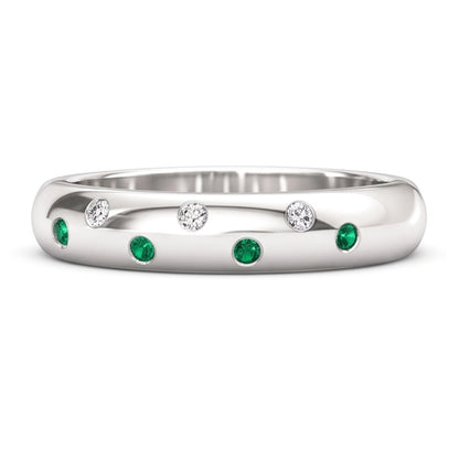 Gypsy Natural Earth Mined Diamond Green Emerald Band 1.10 Carats White Gold 14K