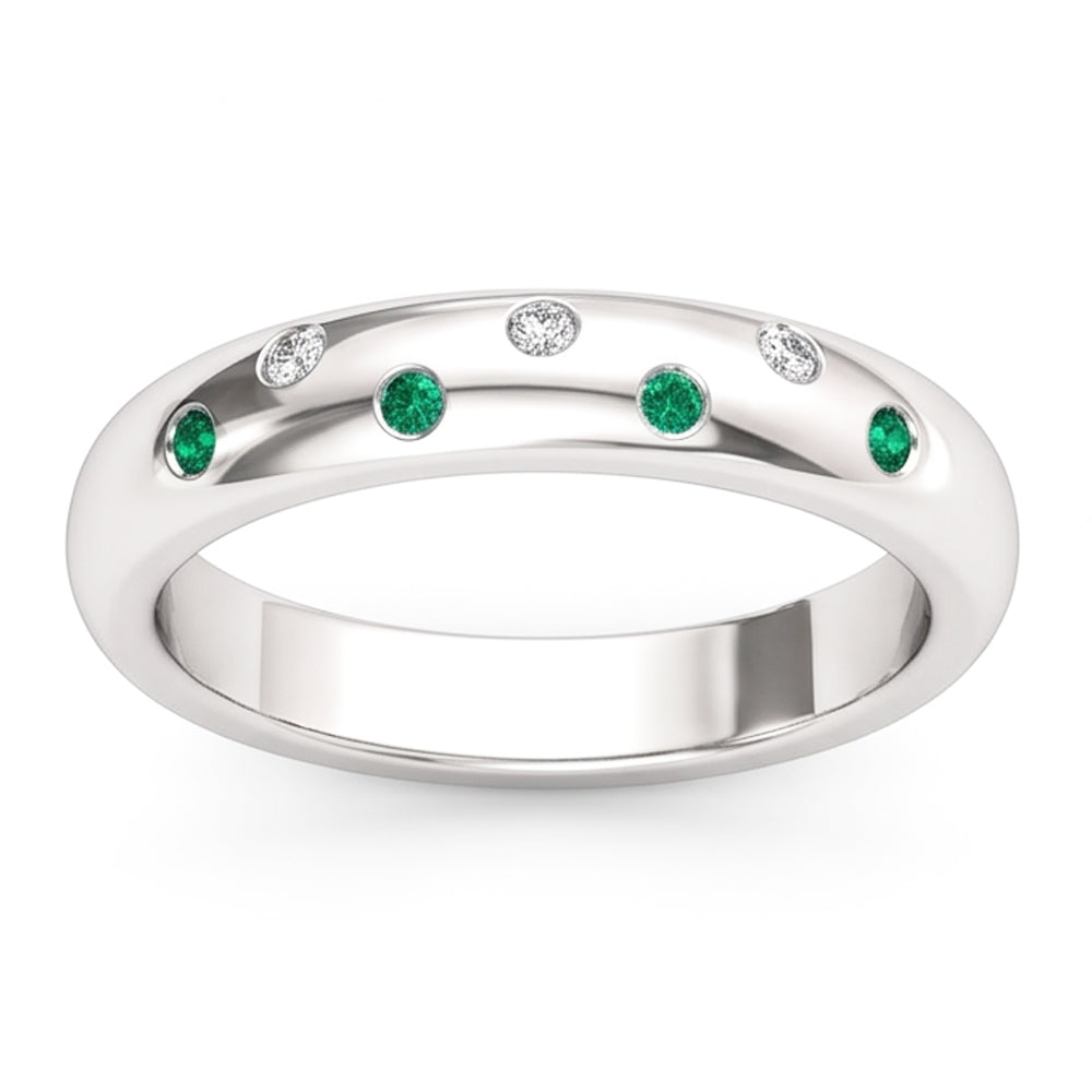 Gypsy Natural Earth Mined Diamond Green Emerald Band 1.10 Carats White Gold 14K