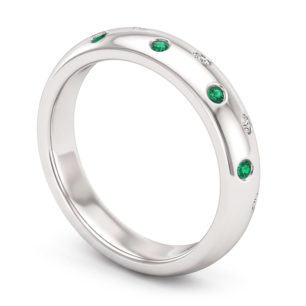 Gypsy Natural Earth Mined Diamond Green Emerald Band 1.10 Carats White Gold 14K