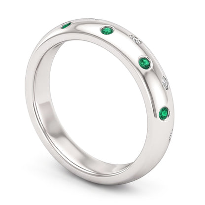 Gypsy Natural Earth Mined Diamond Green Emerald Band 1.10 Carats White Gold 14K