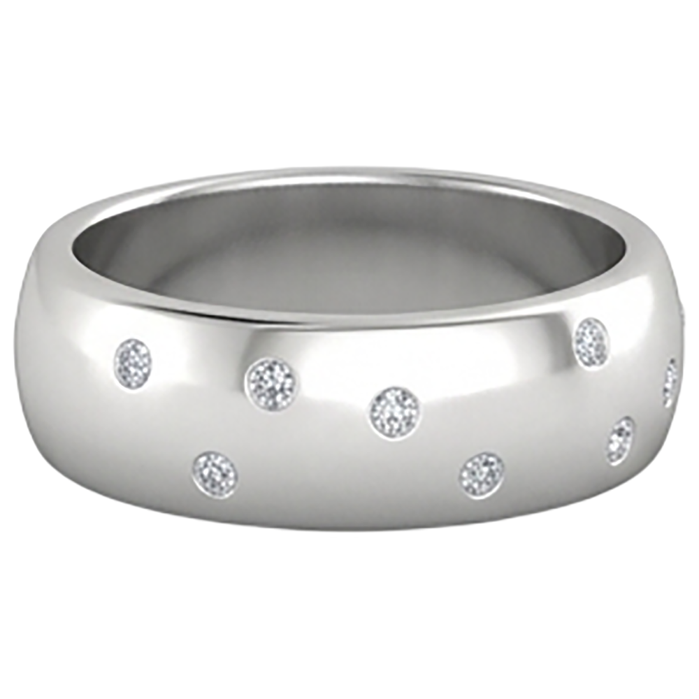 Gypsy Set Round Diamond Band 0.90 Carats White Gold 10K Men's Ring
