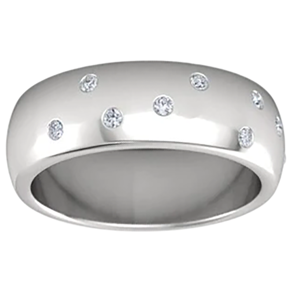 Gypsy Set Round Diamond Band 0.90 Carats White Gold 10K Men's Ring