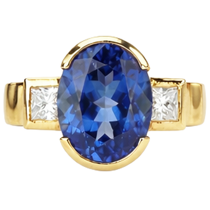Half Bezel 2.10 Carat Tanzanite And Natural Earth Mined Diamonds 3-Stone Ring Gemstone