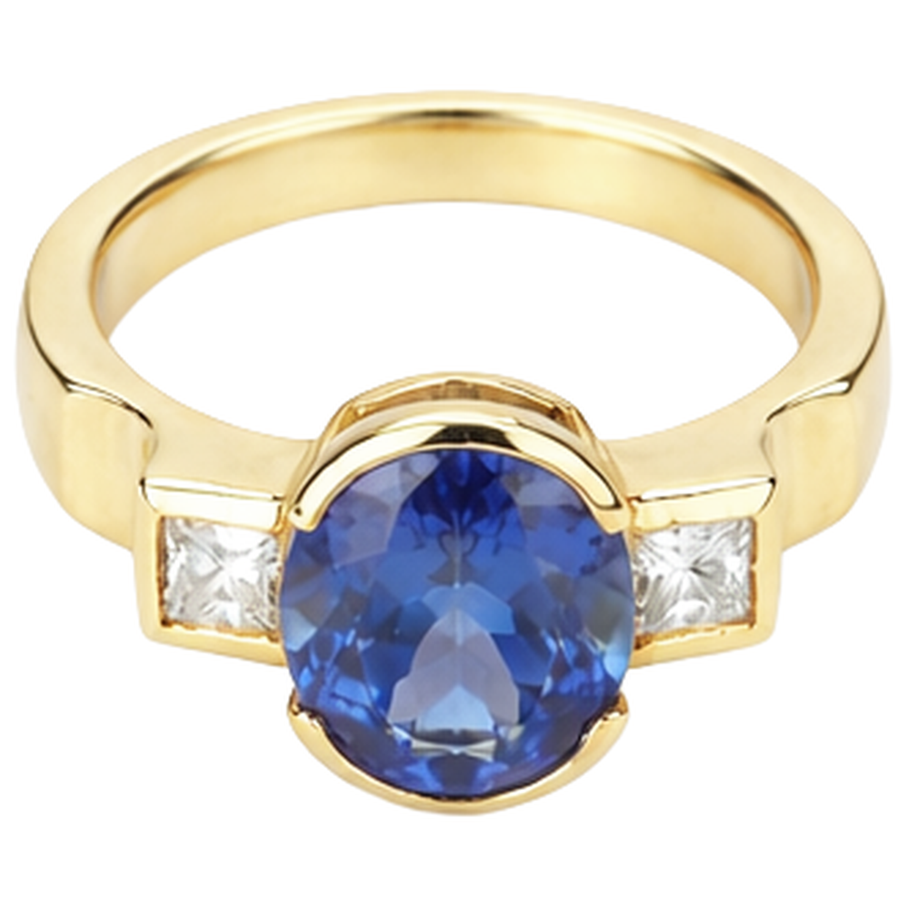 Half Bezel 2.10 Carat Tanzanite And Natural Earth Mined Diamonds 3-Stone Ring Gemstone