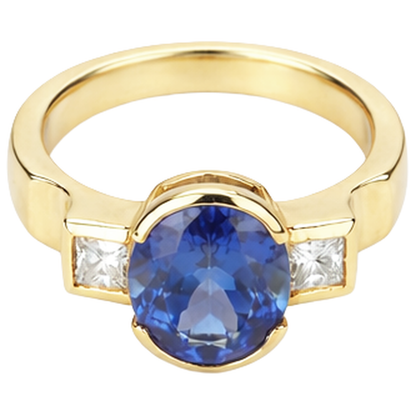 Half Bezel 2.10 Carat Tanzanite And Natural Earth Mined Diamonds 3-Stone Ring Gemstone
