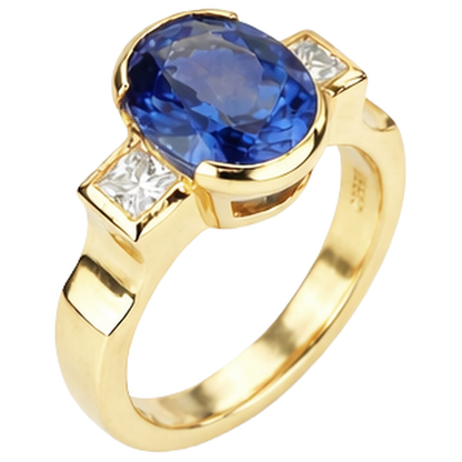 Half Bezel 2.10 Carat Tanzanite And Natural Earth Mined Diamonds 3-Stone Ring Gemstone