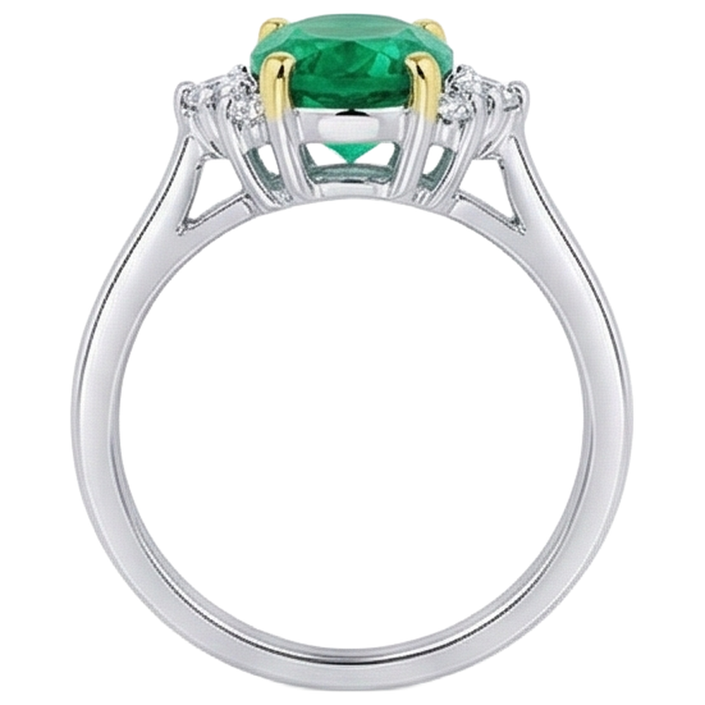 Natural Real ( Not Lab Grown ) Half Halo Ring Oval Green Emerald GIA Jewelry For Women