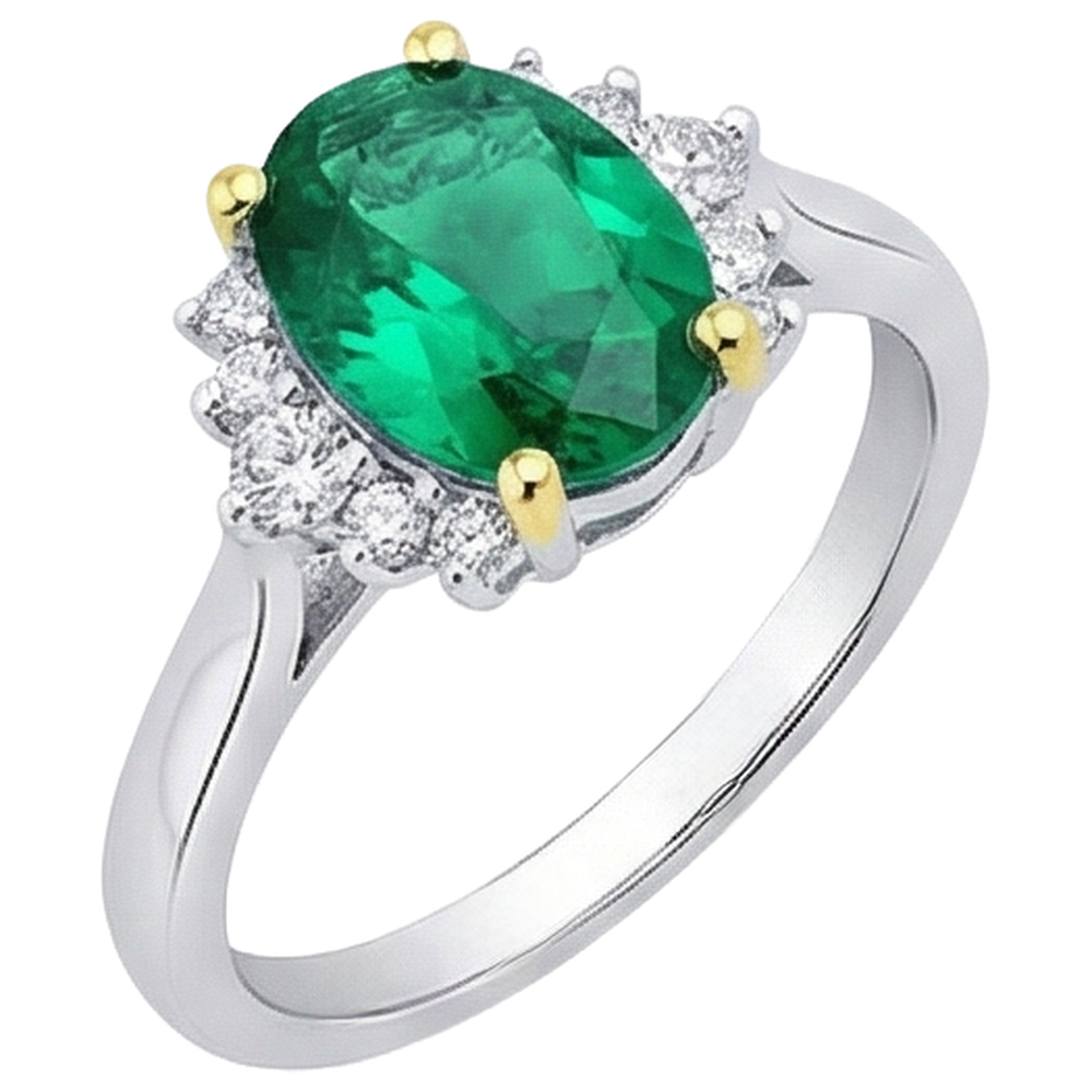 Natural Real ( Not Lab Grown ) Half Halo Ring Oval Green Emerald GIA Jewelry For Women