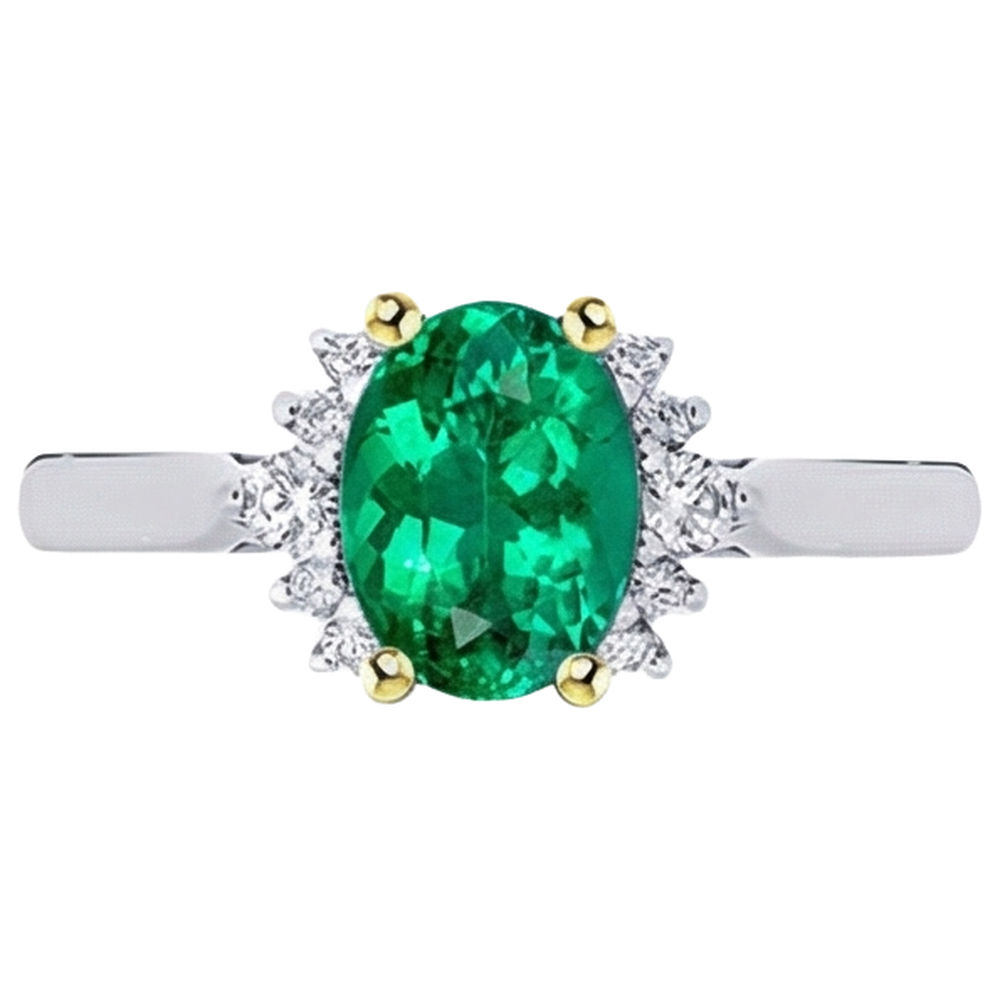 Natural Real ( Not Lab Grown ) Half Halo Ring Oval Green Emerald GIA Jewelry For Women