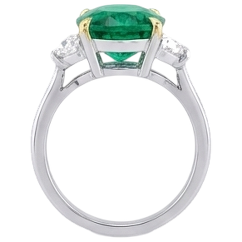Natural Real ( Not Lab Grown ) Half Moon Diamond & Green Emerald GIA Ring For Women