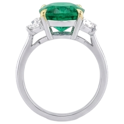 Natural Real ( Not Lab Grown ) Half Moon Diamond & Green Emerald GIA Ring For Women