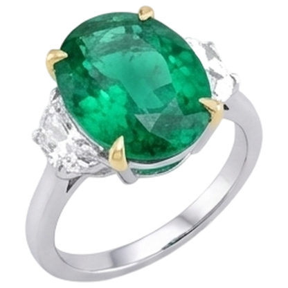 Natural Real ( Not Lab Grown ) Half Moon Diamond & Green Emerald GIA Ring For Women