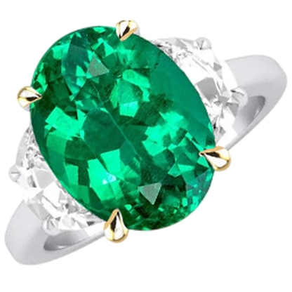 Natural Real ( Not Lab Grown ) Half Moon Diamond & Green Emerald GIA Ring For Women