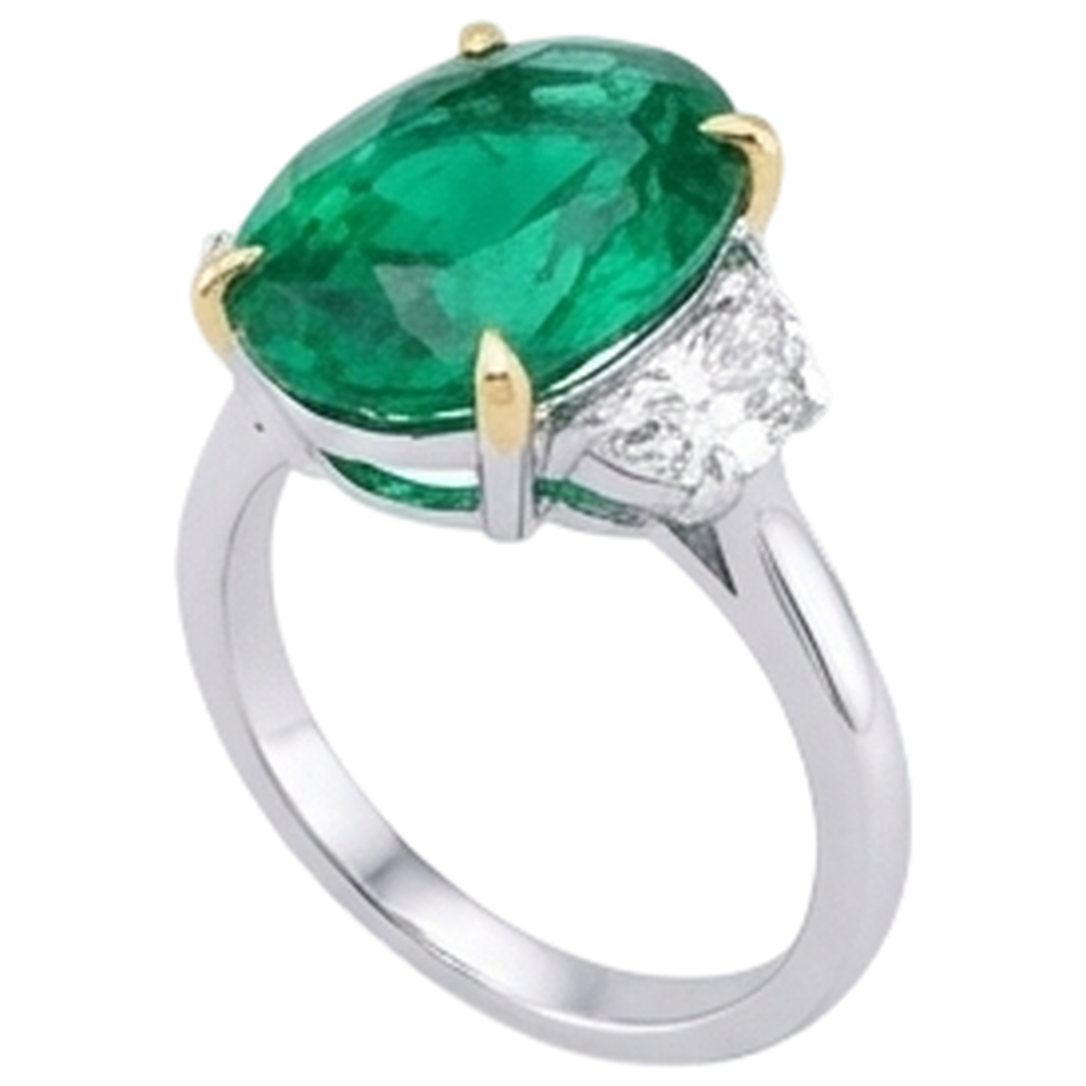 Natural Real ( Not Lab Grown ) Half Moon Diamond & Green Emerald GIA Ring For Women