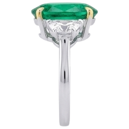 Natural Real ( Not Lab Grown ) Half Moon Diamond & Green Emerald GIA Ring For Women