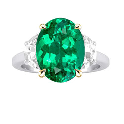 Half Moon Diamond & Green Emerald Ring For Women