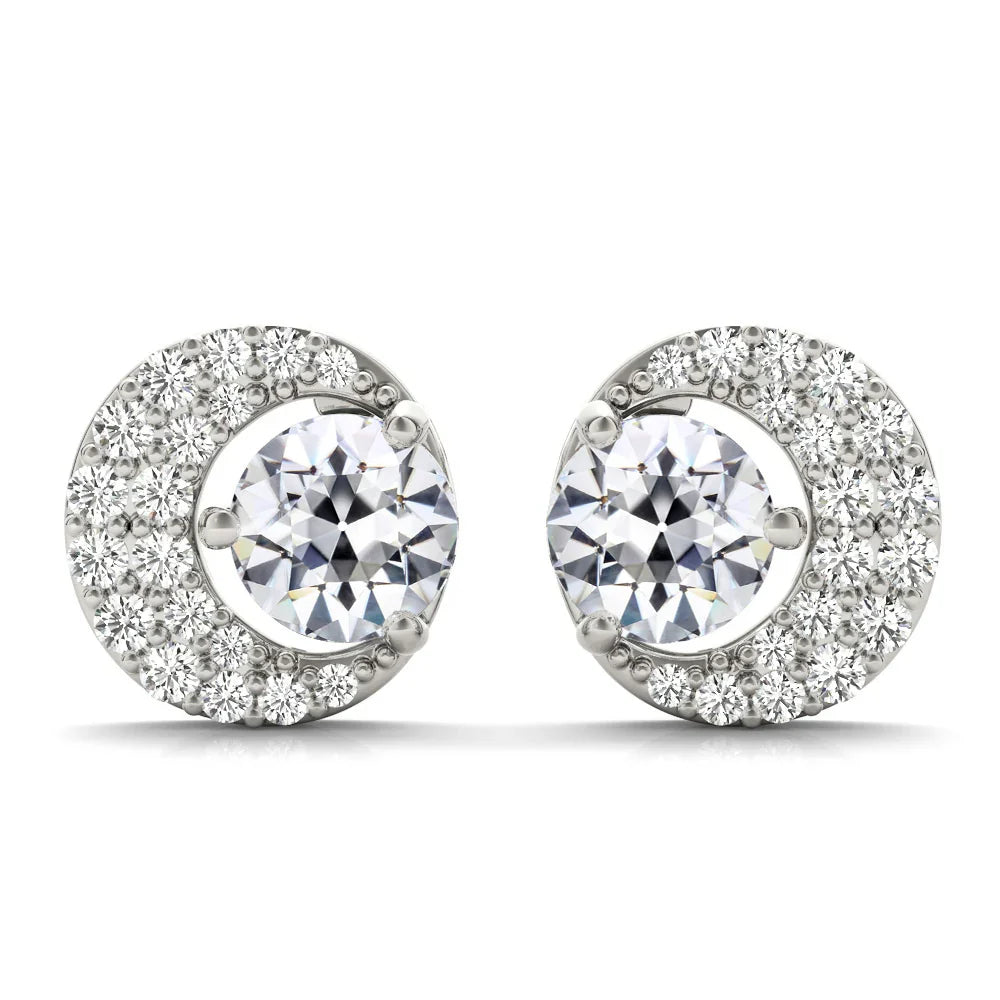 Half Moon Earth Mined Diamond Earrings 6.50 Ct Old Cut Gold Studs