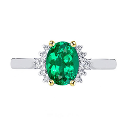 Natural Real ( Not Lab Grown ) Half Halo Ring Oval Green Emerald GIA Jewelry For Women