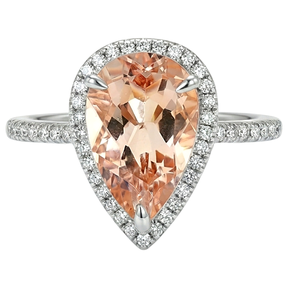 Halo 10 Ct Morganite With Natural Earth Mined Diamonds Ring White Gold 14K