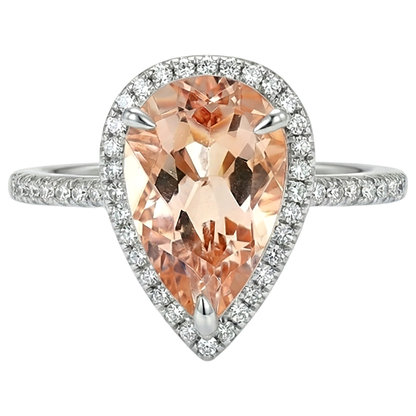 Halo 10 Ct Morganite With Natural Earth Mined Diamonds Ring White Gold 14K