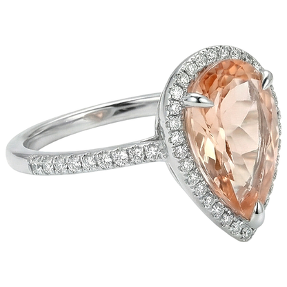 Halo 10 Ct Morganite With Natural Earth Mined Diamonds Ring White Gold 14K