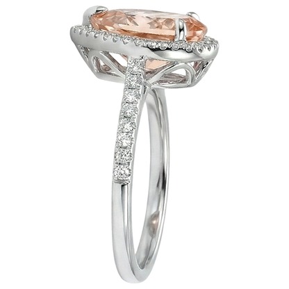 Halo 10 Ct Morganite With Natural Earth Mined Diamonds Ring White Gold 14K