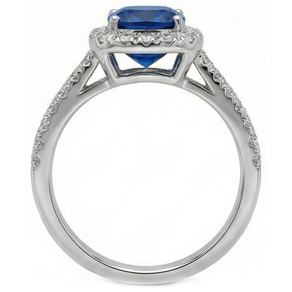 Halo 3.90 Ct Sri Lanka Sapphire Natural Earth Mined Diamonds Wedding Ring White Gold