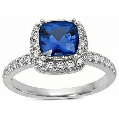 Halo 3.90 Ct Sri Lanka Sapphire Natural Earth Mined Diamonds Wedding Ring White Gold