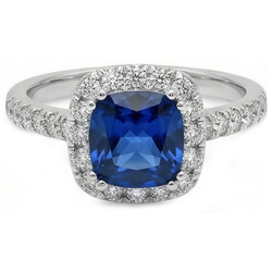 Halo 3.90 Ct Sri Lanka Sapphire Natural Earth Mined Diamonds Wedding Ring White Gold