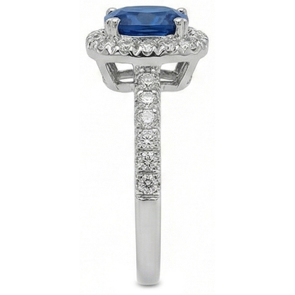 Halo 3.90 Ct Sri Lanka Sapphire Natural Earth Mined Diamonds Wedding Ring White Gold