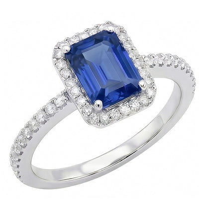 Halo Anniversary Ring Emerald Sapphire 3 Carats & Accented Natural Earth Mined Diamond
