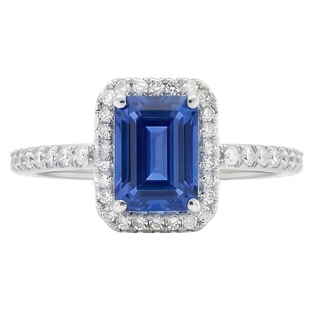 Halo Anniversary Ring Emerald Sapphire 3 Carats & Accented Natural Earth Mined Diamond