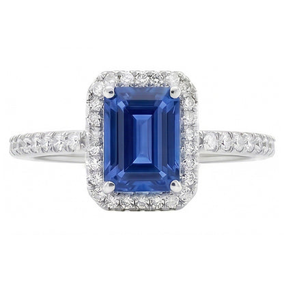 Halo Anniversary Ring Emerald Sapphire 3 Carats & Accented Natural Earth Mined Diamond