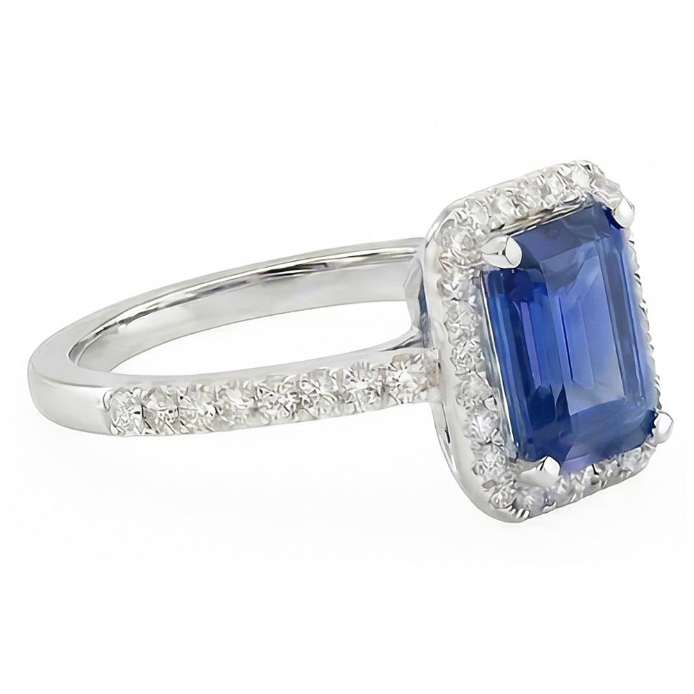 Halo Anniversary Ring Emerald Sapphire 3 Carats & Accented Natural Earth Mined Diamond