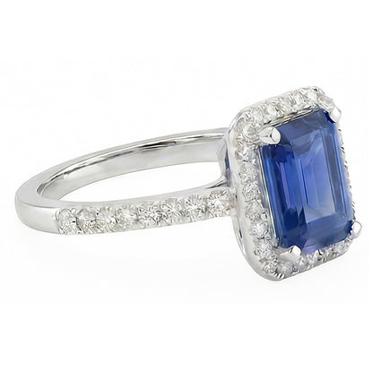 Halo Anniversary Ring Emerald Sapphire 3 Carats & Accented Natural Earth Mined Diamond