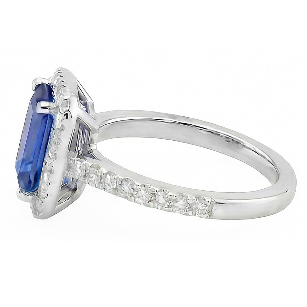 Halo Anniversary Ring Emerald Sapphire 3 Carats & Accented Natural Earth Mined Diamond