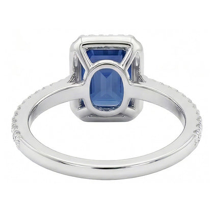 Halo Anniversary Ring Emerald Sapphire 3 Carats & Accented Natural Earth Mined Diamond