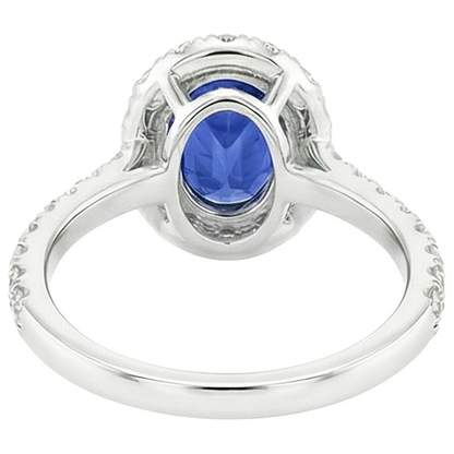 Halo Anniversary Ring Oval Blue Sapphire & Natural Earth Mined Diamonds 5.50 Carats