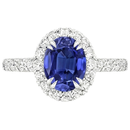 Halo Anniversary Ring Oval Blue Sapphire & Natural Earth Mined Diamonds 5.50 Carats