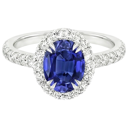 Halo Anniversary Ring Oval Blue Sapphire & Natural Earth Mined Diamonds 5.50 Carats