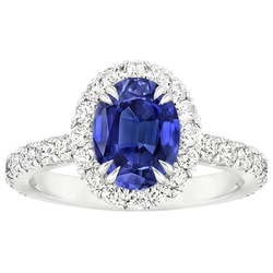 Halo Anniversary Ring Oval Blue Sapphire & Natural Earth Mined Diamonds 5.50 Carats