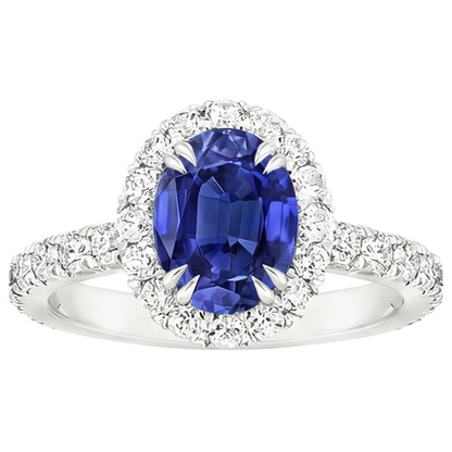 Halo Anniversary Ring Oval Blue Sapphire & Natural Earth Mined Diamonds 5.50 Carats