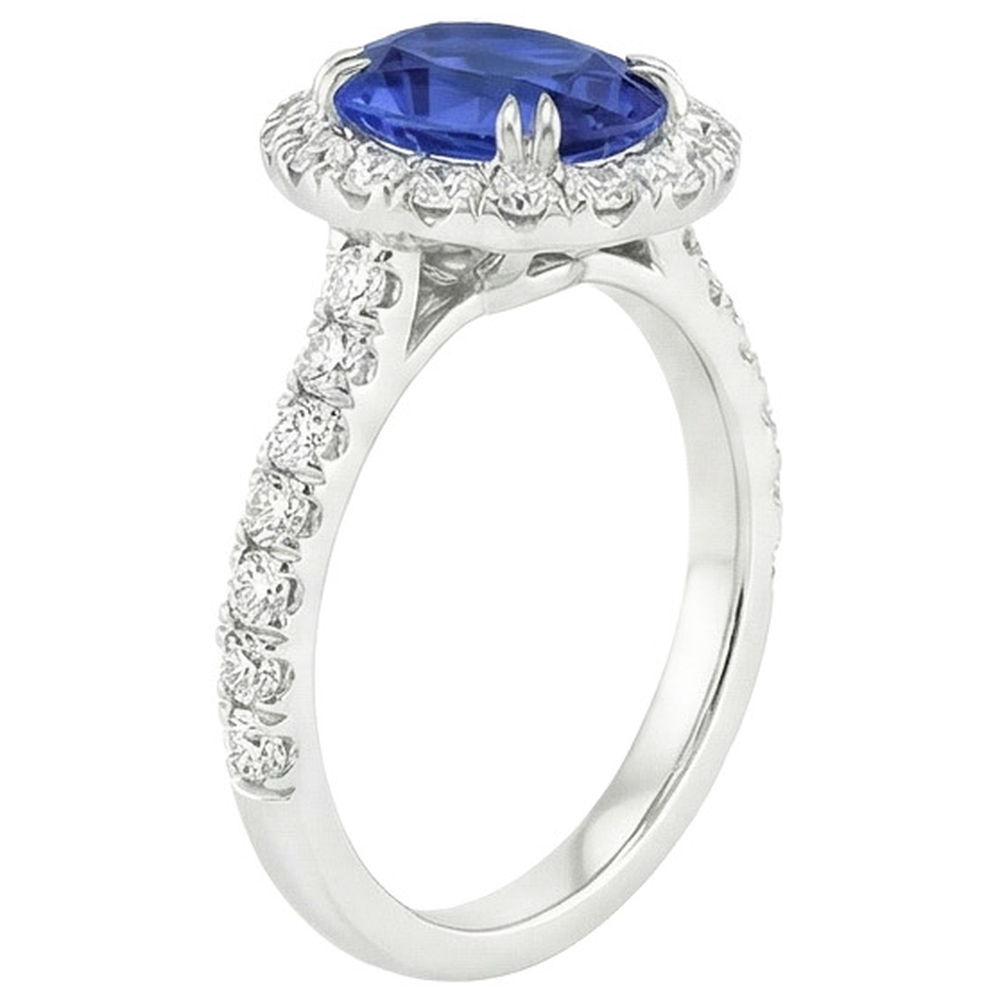 Halo Anniversary Ring Oval Blue Sapphire & Natural Earth Mined Diamonds 5.50 Carats