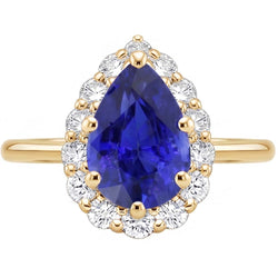Halo Anniversary Ring Pear Ceylon Sapphire & Natural Earth Mined Diamonds 3.50 Carats