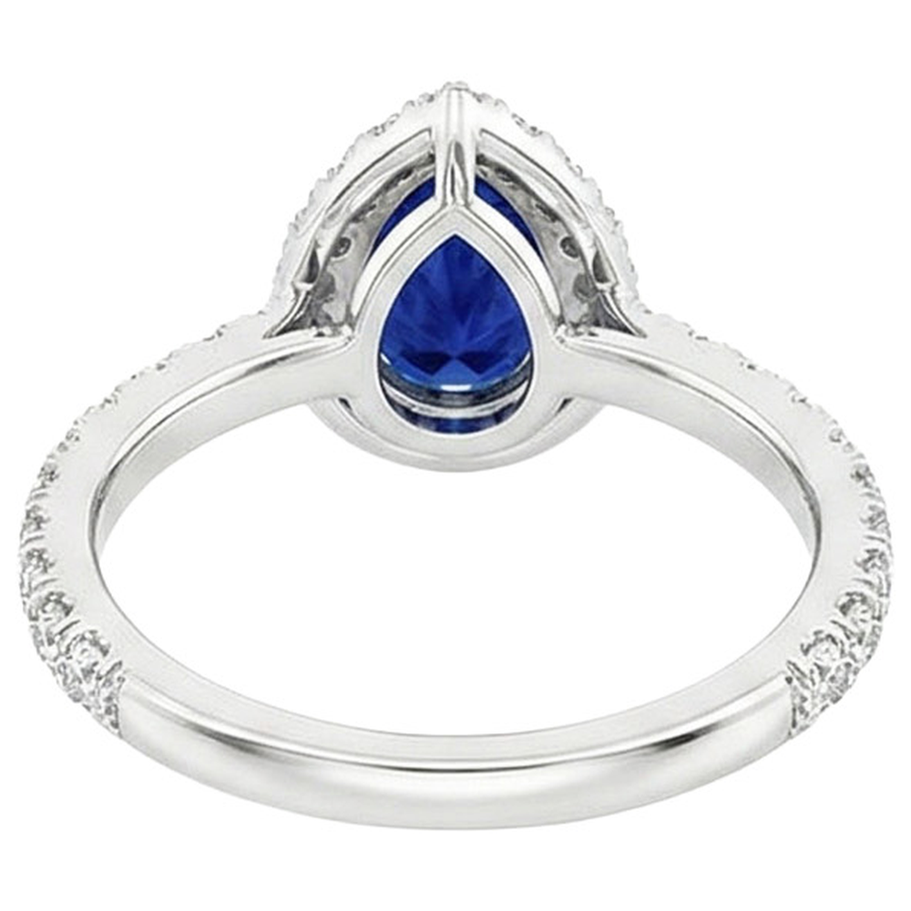 Halo Anniversary Ring Pear Sri Lankan Sapphire & Natural Earth Mined Diamonds 4.50 Carats