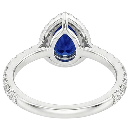 Halo Anniversary Ring Pear Sri Lankan Sapphire & Natural Earth Mined Diamonds 4.50 Carats