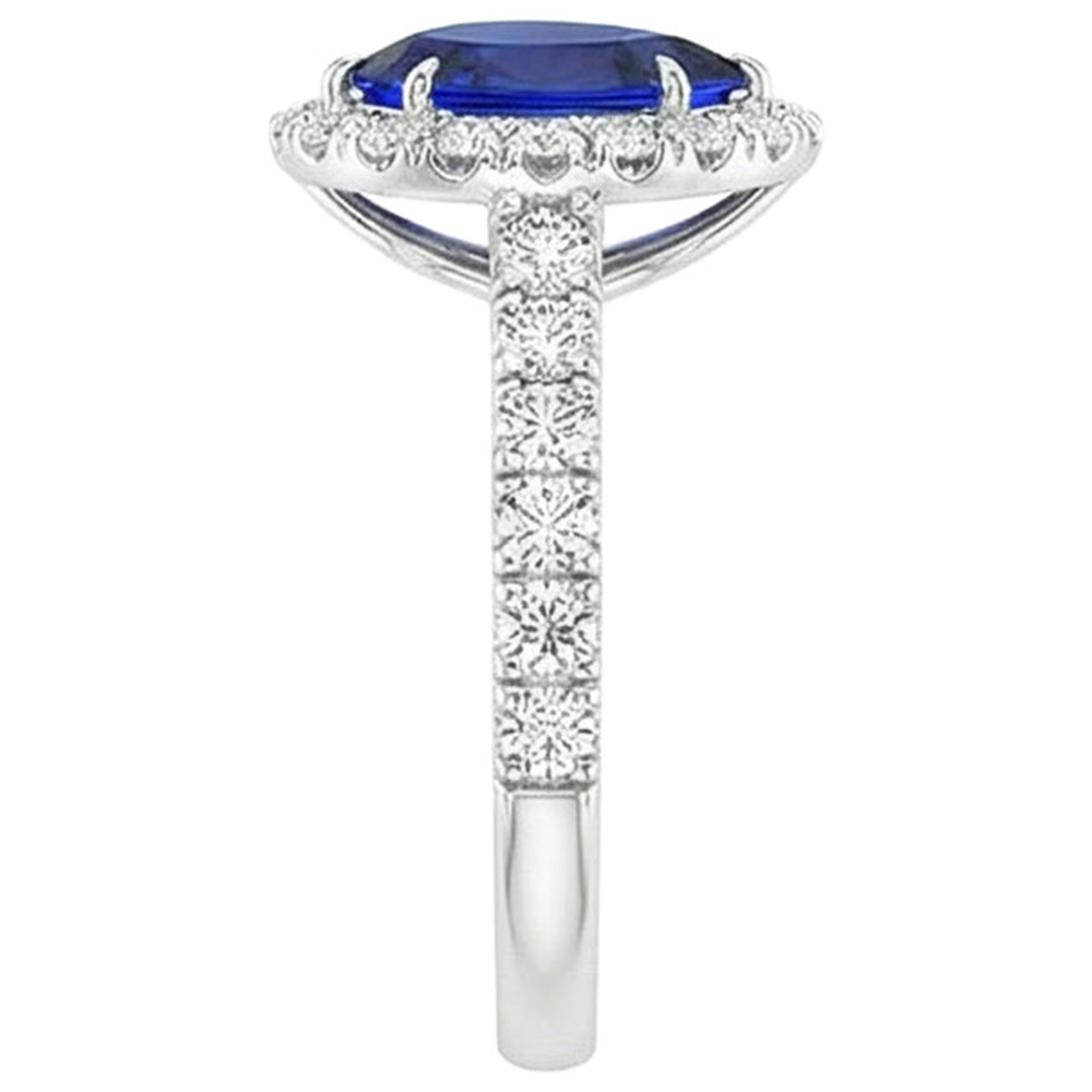 Halo Anniversary Ring Pear Sri Lankan Sapphire & Natural Earth Mined Diamonds 4.50 Carats