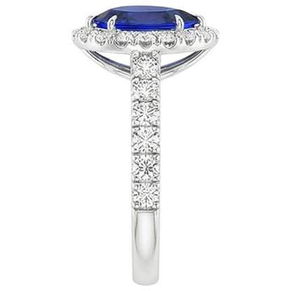 Halo Anniversary Ring Pear Sri Lankan Sapphire & Natural Earth Mined Diamonds 4.50 Carats